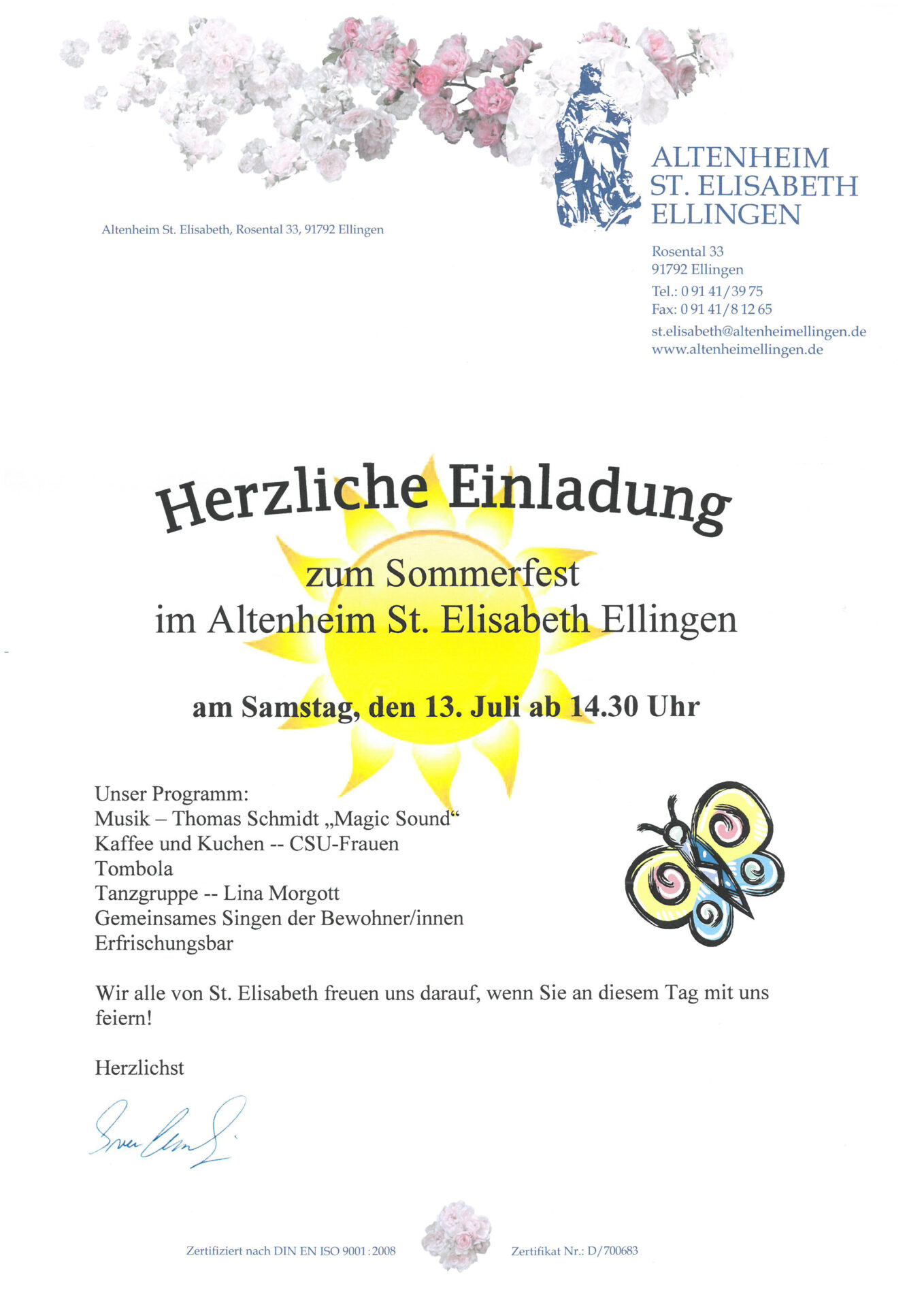 Herzliche Einladung Zum Sommerfest 19 Altenheim Ellingen